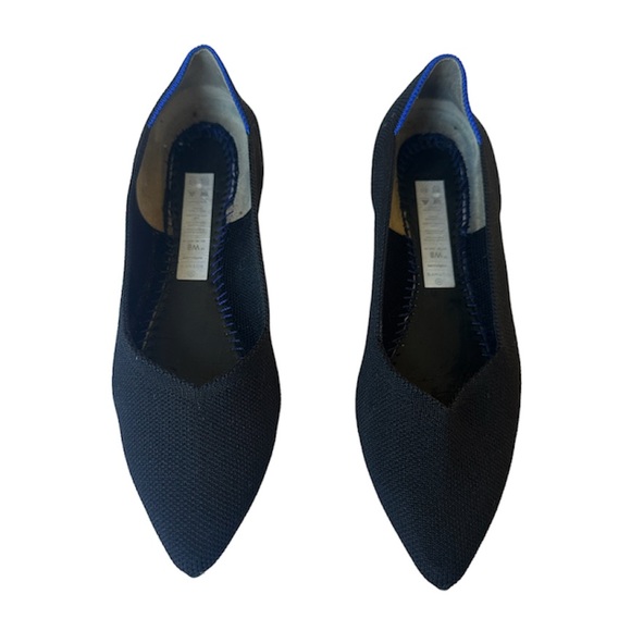 Rothy's The Classic Point Solid Shoe Flat Slip On Black with Blue Halo - Picture 2 of 8